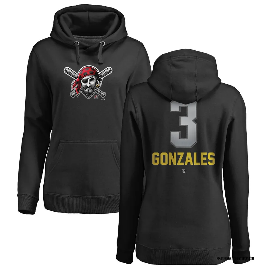 Women's Nick Gonzales Pittsburgh Pirates Black Midnight Mascot Pullover Hoodie -