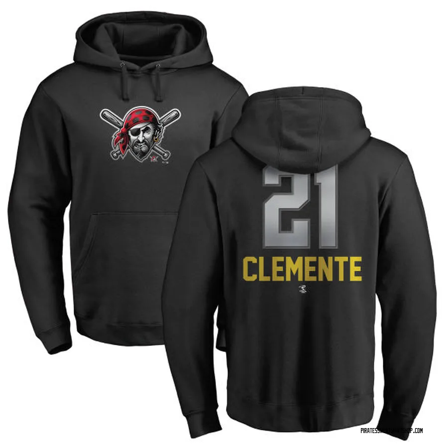 Youth Roberto Clemente Pittsburgh Pirates Black Midnight Mascot Pullover Hoodie -